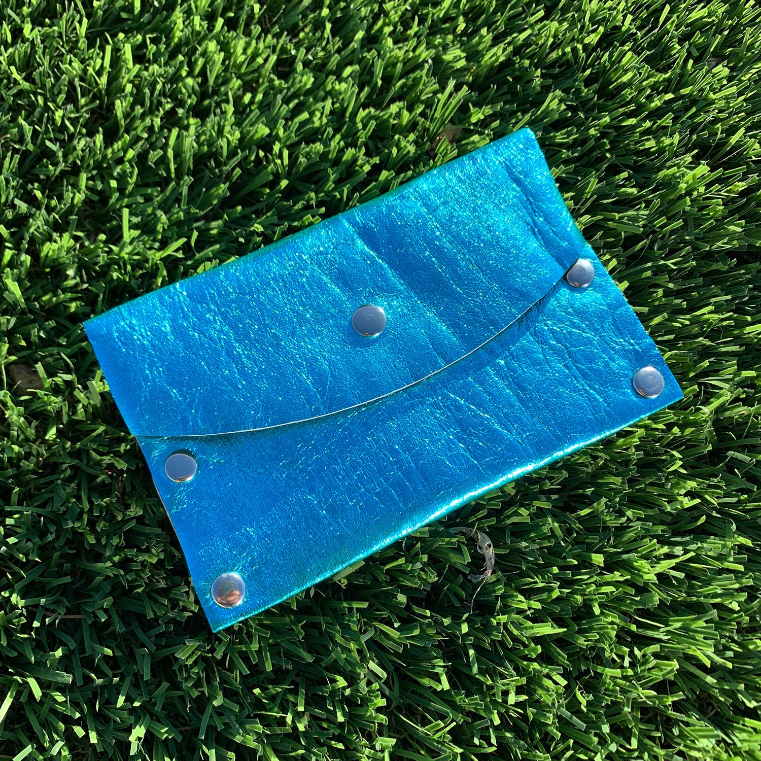 Aqua Foil Leather Card Case / Mini Wallet