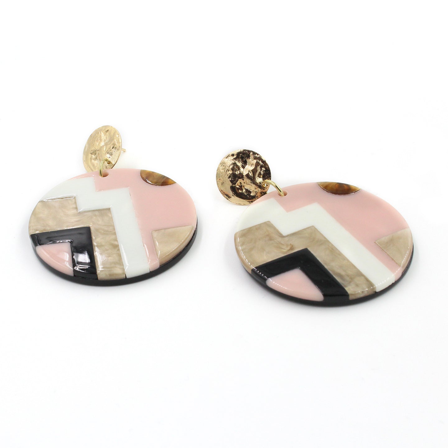 Pink Art Deco Circle Acrylic Drop Earrings