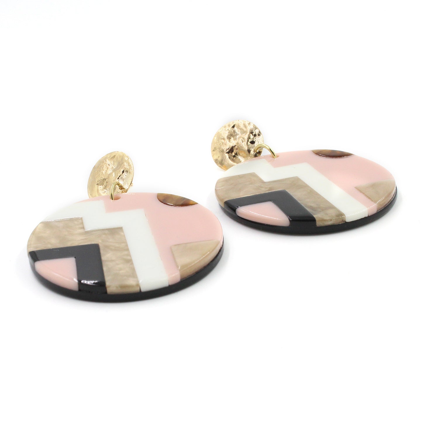 Pink Art Deco Circle Acrylic Drop Earrings