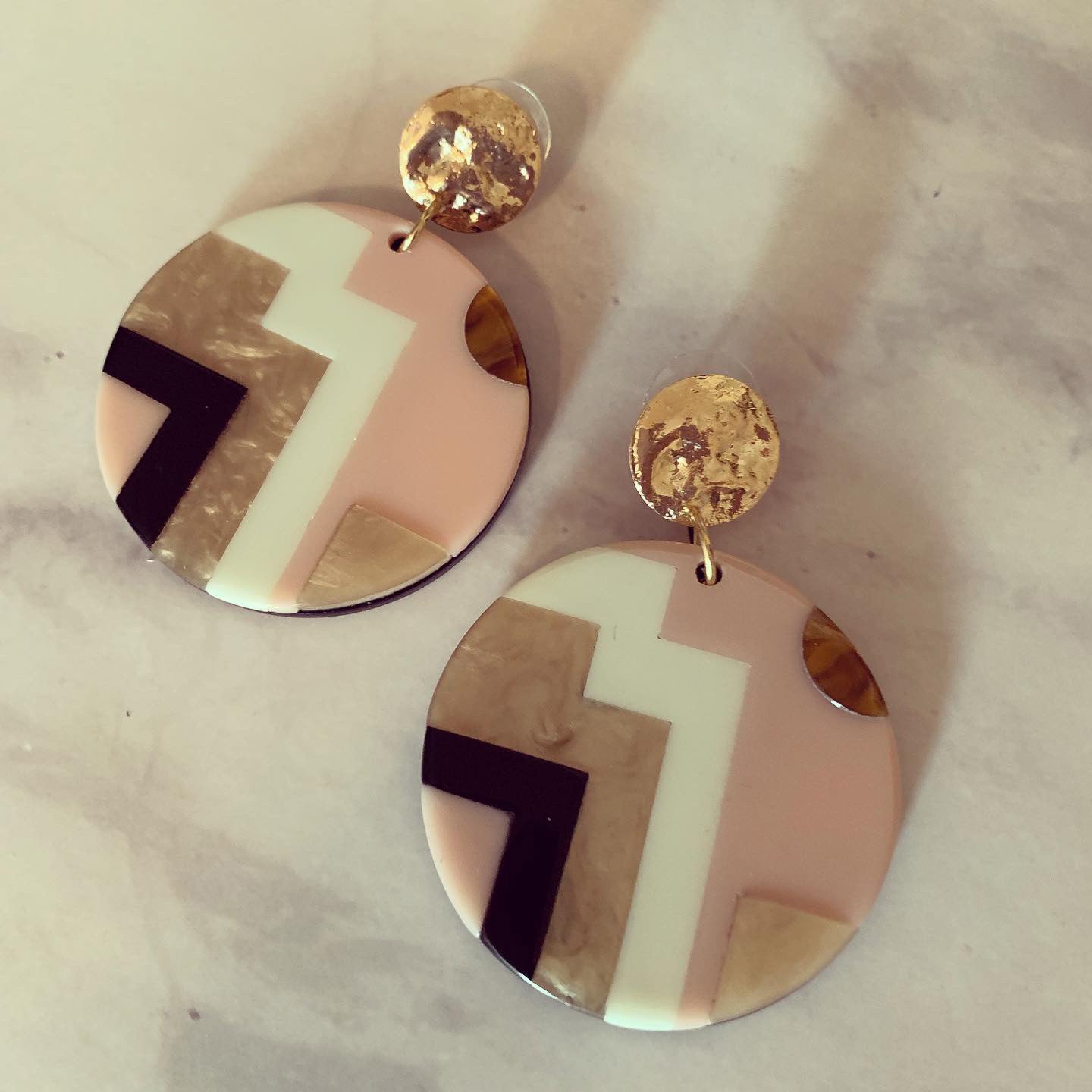 Pink Art Deco Circle Acrylic Drop Earrings