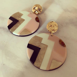 Pink Art Deco Circle Acrylic Drop Earrings
