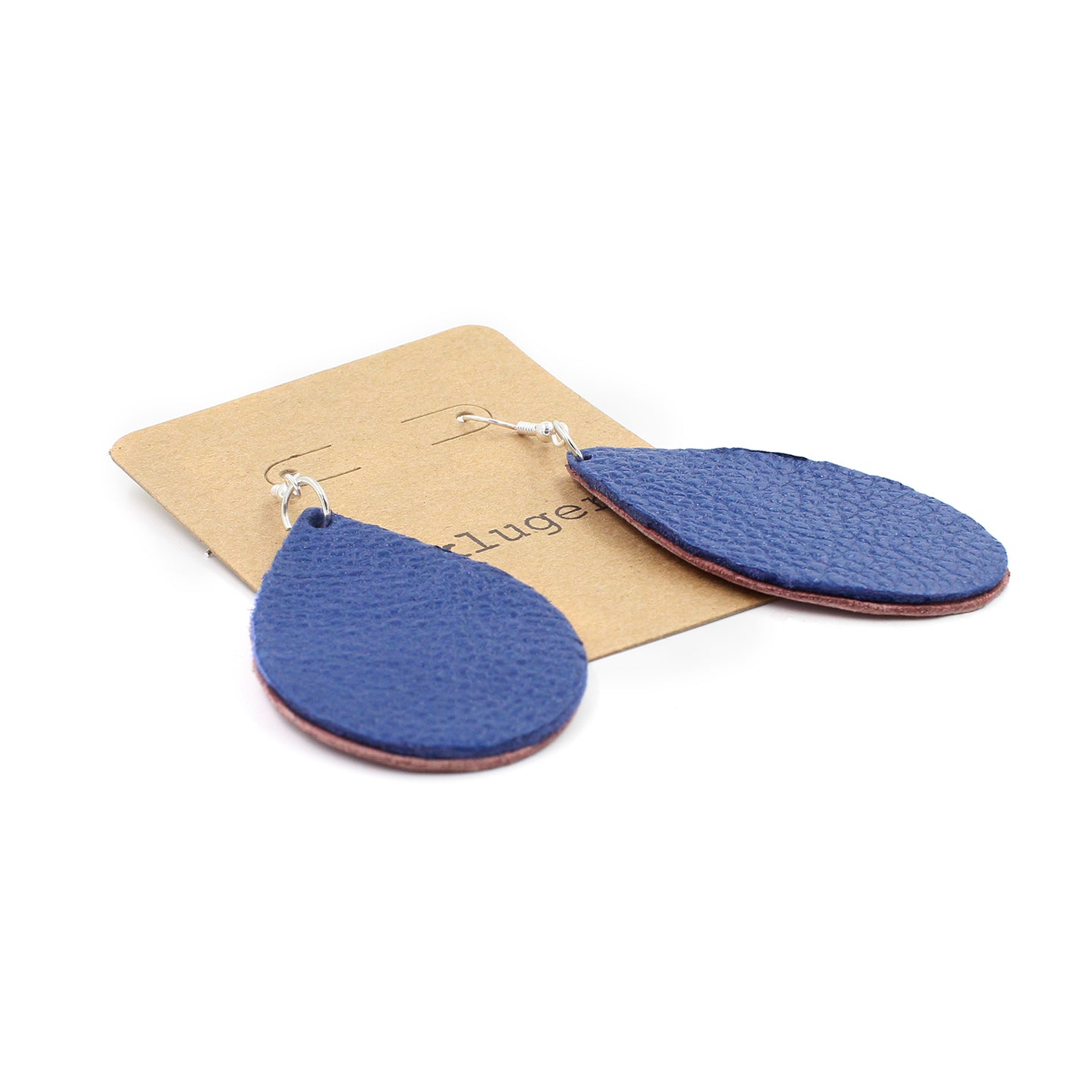 Retro Royal Blue Leather Teardrop Earrings with Pink Back