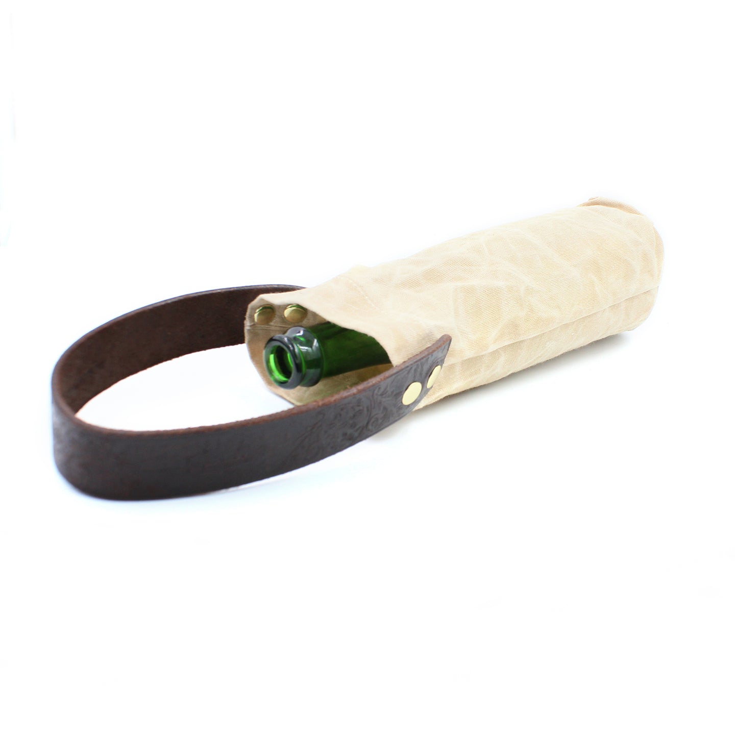 Waxed Canvas Khaki Wine Tote with Leather Strap