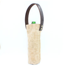 Waxed Canvas Khaki Wine Tote with Leather Strap