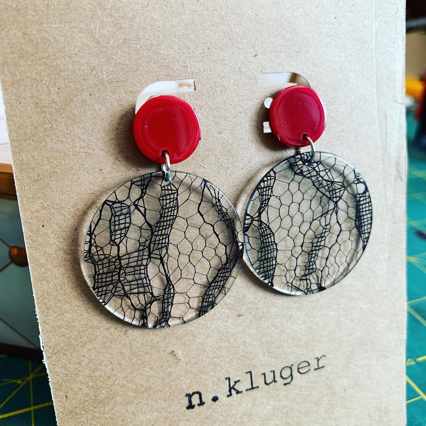 Sexy Black Lace Circle Acrylic Drop Earrings