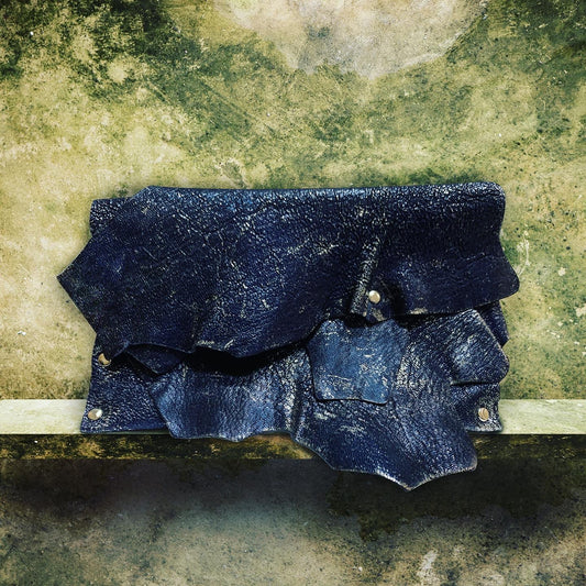 Midnight Blue & Silver Foil Leather Layered Clutch