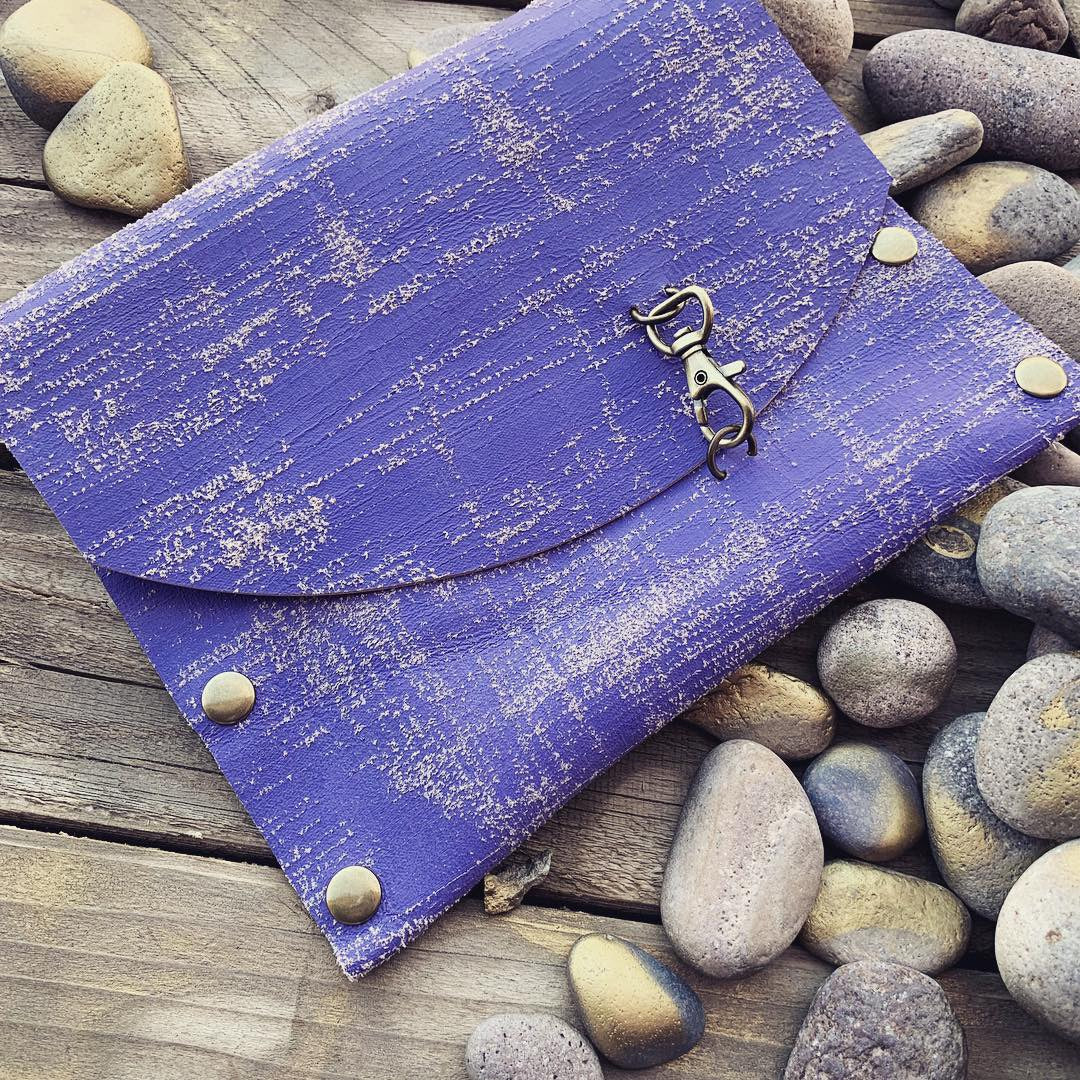 Hand-painted Textured Purple Leather Clutch
