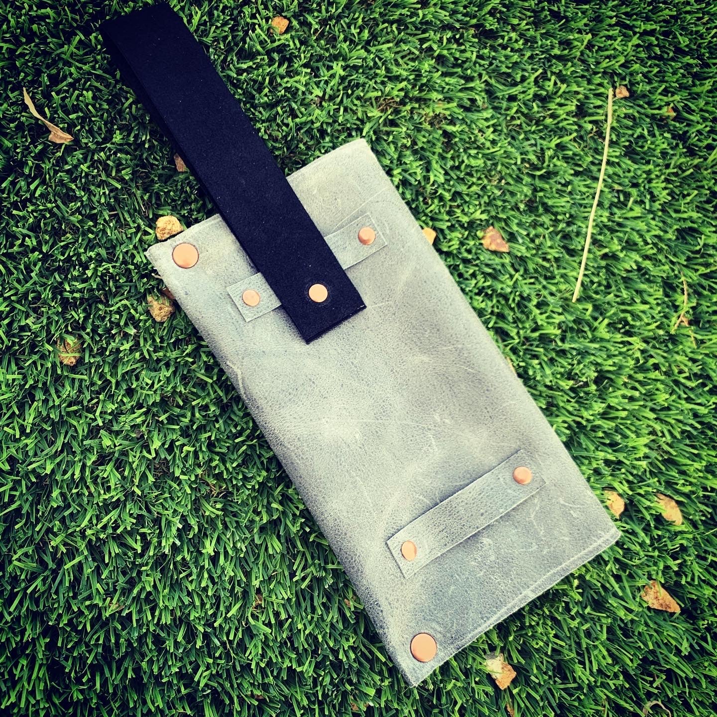 Grey Leather Convertible Belt Clutch