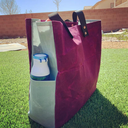 Oversized Waxed Canvas Color-Block Beach Bag / Tote Bag