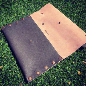 Brown Leather with Pink Suede Oversized Fan Clutch