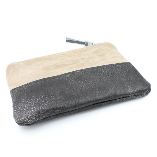 Waxed Canvas and Grey Leather Cosmetic/Toiletry Bag