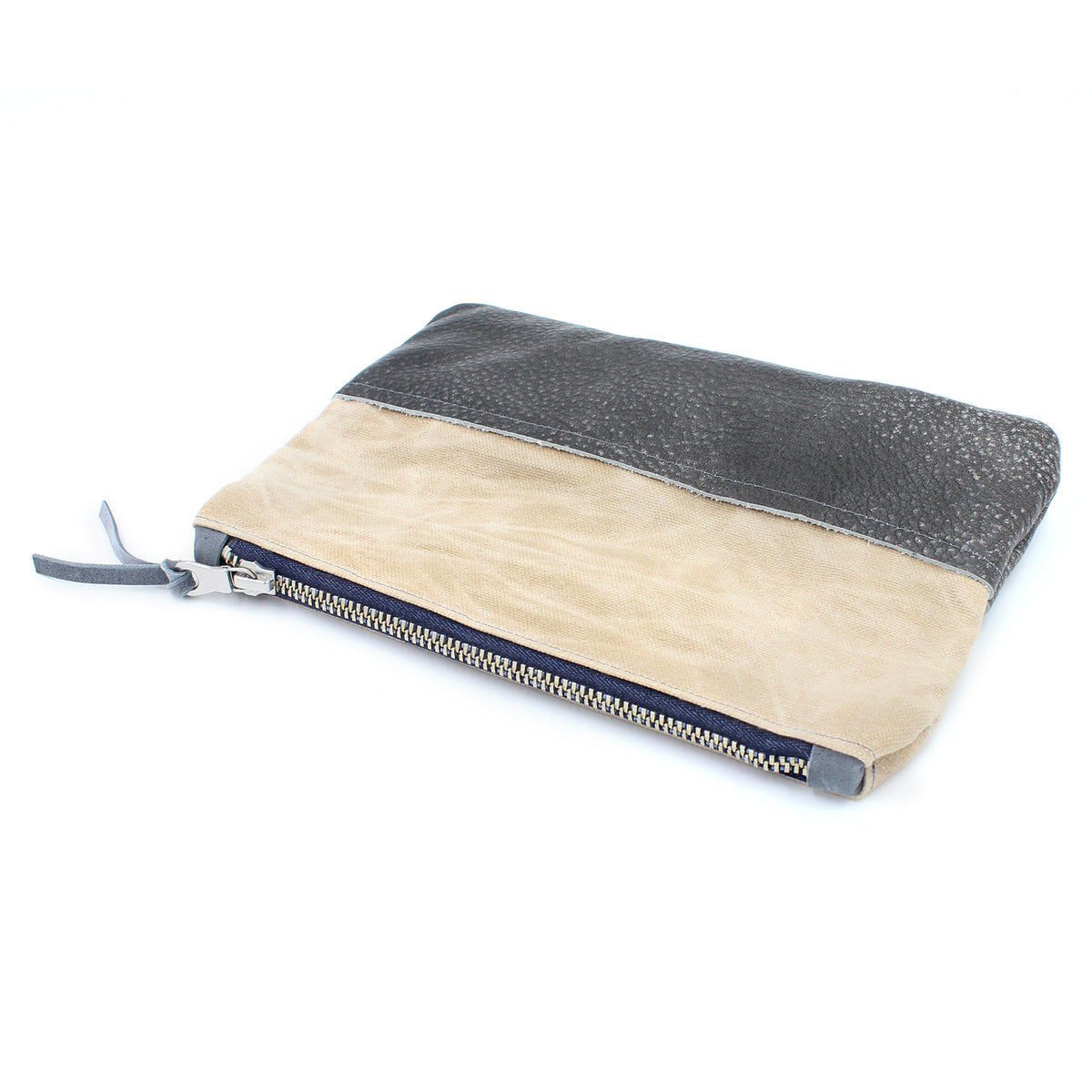 Waxed Canvas and Grey Leather Cosmetic/Toiletry Bag