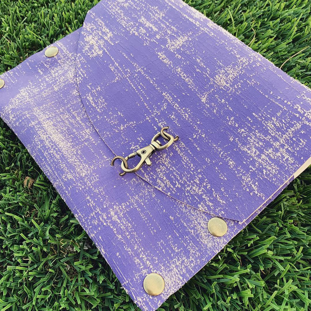 Hand-painted Textured Purple Leather Clutch