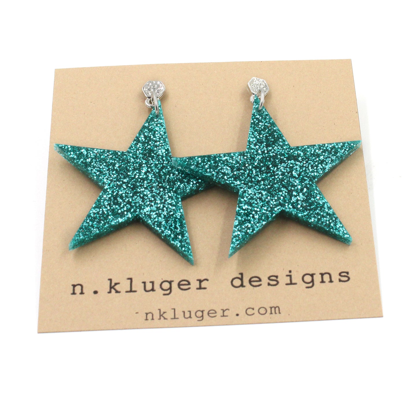 Green Blue Glitter Star Acrylic Dangling Earrings