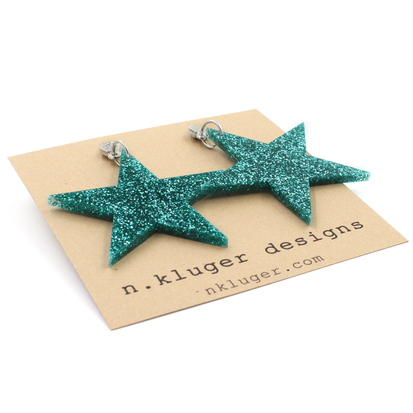 Green Blue Glitter Star Acrylic Dangling Earrings