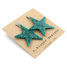 Green Blue Glitter Star Acrylic Dangling Earrings