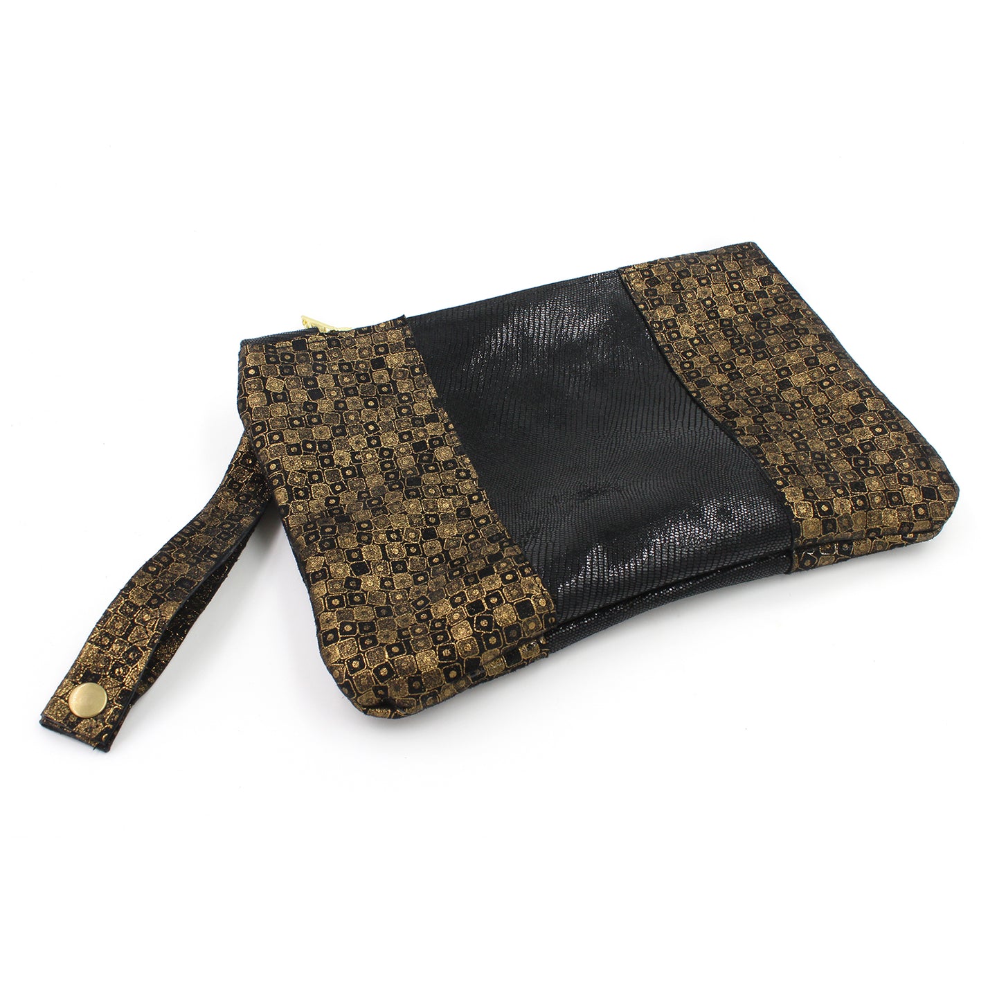 Shimmery Black & Gold Leather Evening Clutch/Wristlet - N.Kluger Designs clutch
