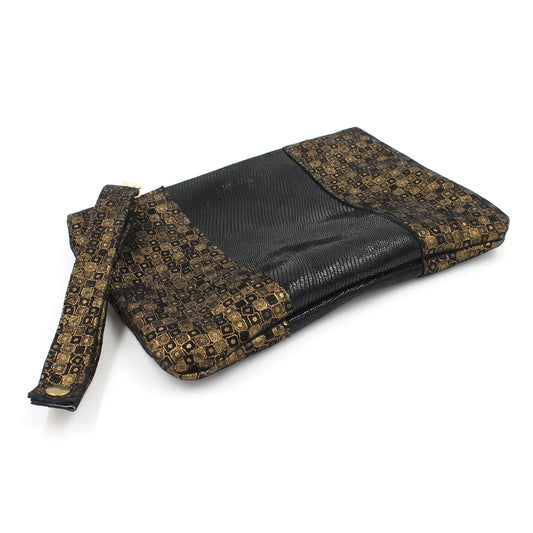 Shimmery Black & Gold Leather Evening Clutch/Wristlet - N.Kluger Designs clutch