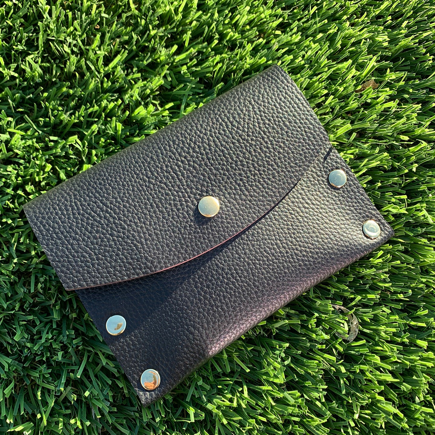 Black & Mauve Leather Card Case / Mini Wallet - N.Kluger Designs Card Case