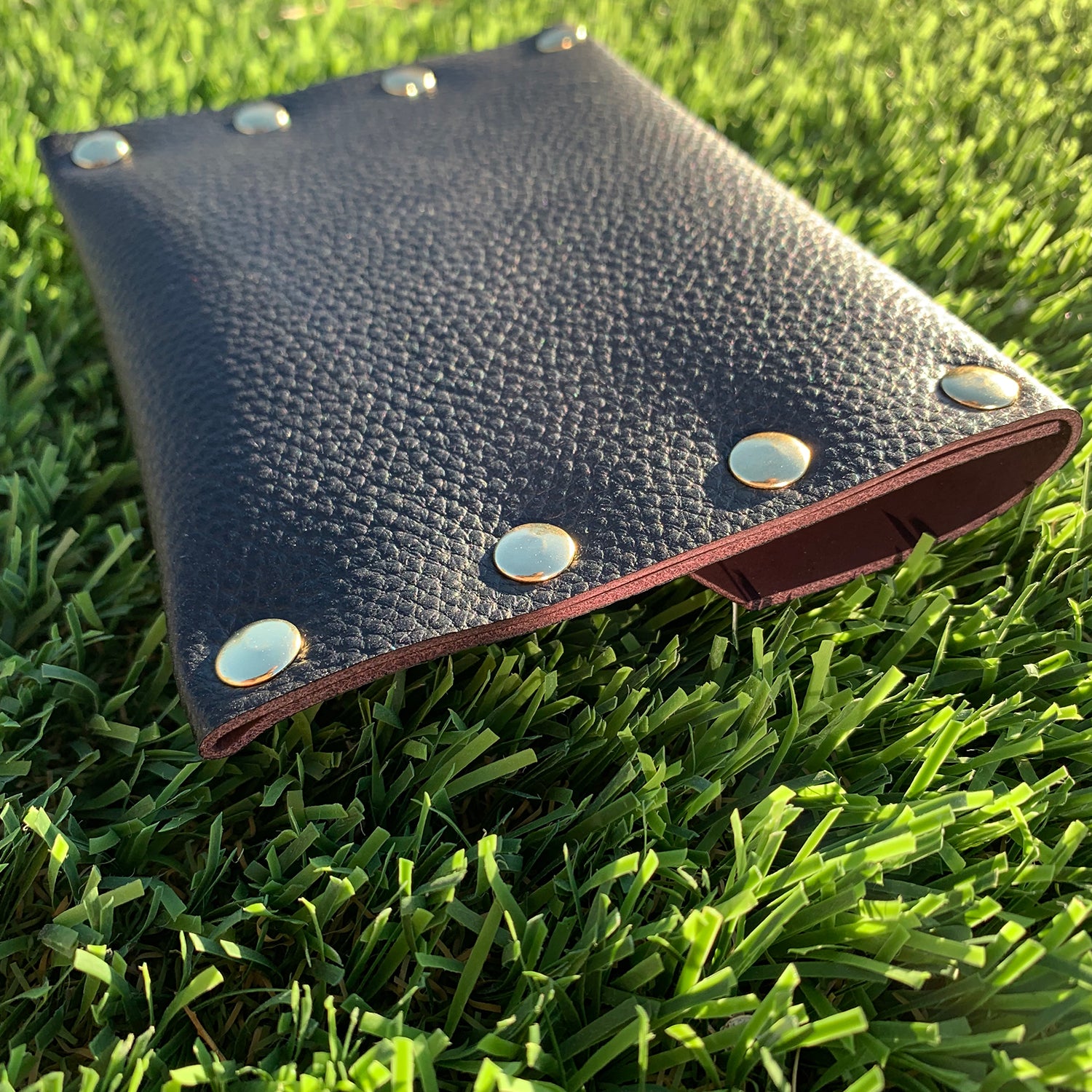 Black & Mauve Leather Card Case / Mini Wallet