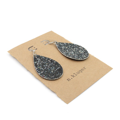 Hand-Painted Glitter Leather & Denim Drop Earrings