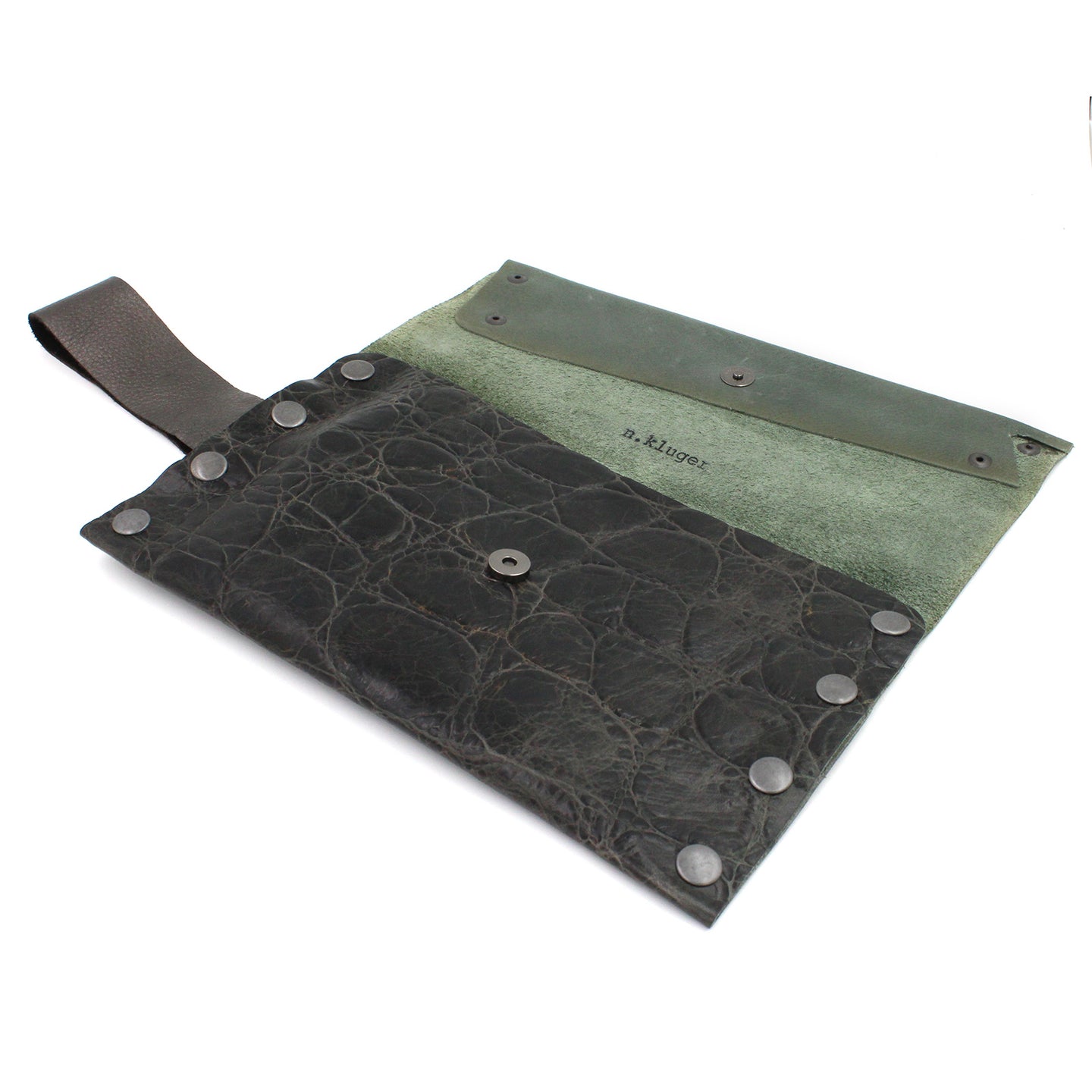 Handmade Textured Two-Tone Leather Clutch/Wristlet