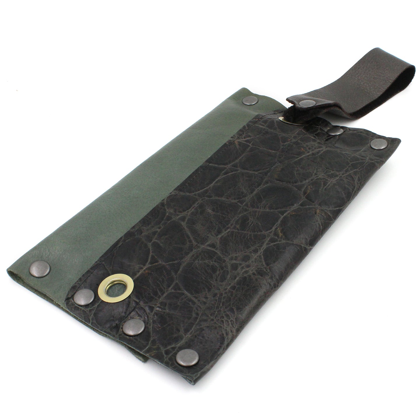 Handmade Textured Two-Tone Leather Clutch/Wristlet