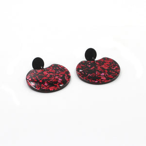 Black & Red Circle Cutout Acrylic Drop Earrings