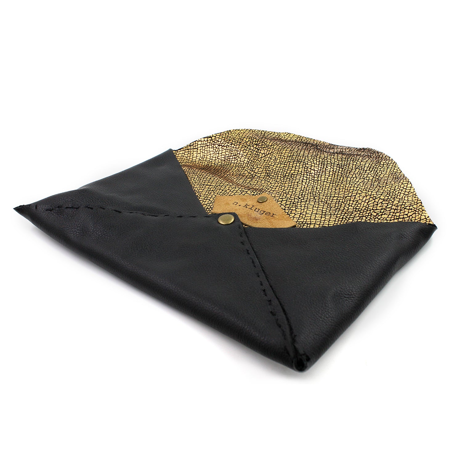 Black & Gold Mermaid Leather Envelope Clutch