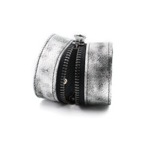 Metallic Silver Gunmetal Leather "Zither" Zip Bracelet - N.Kluger Designs bracelet