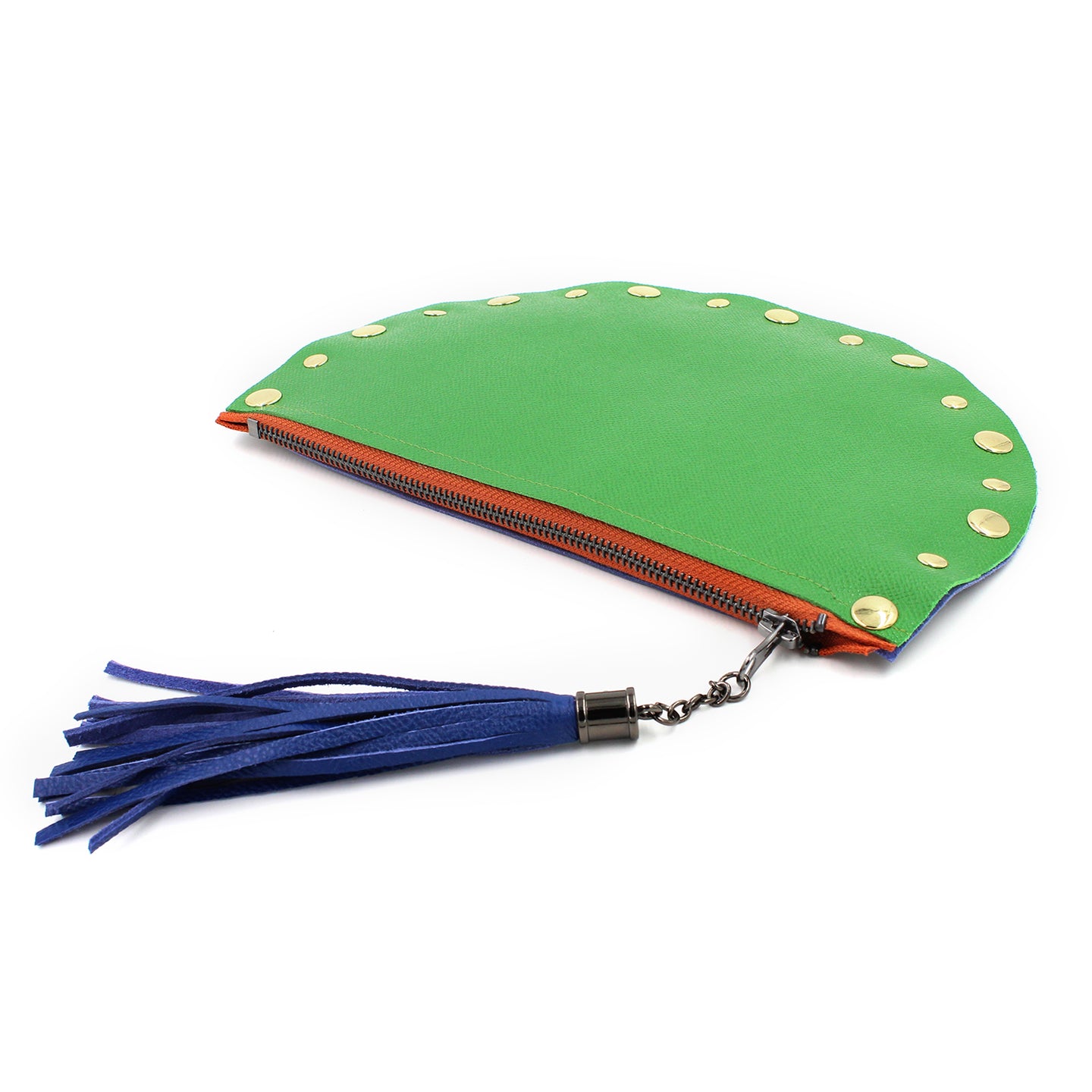 Green & Blue Half Moon Genuine Leather Clutch - N.Kluger Designs clutch