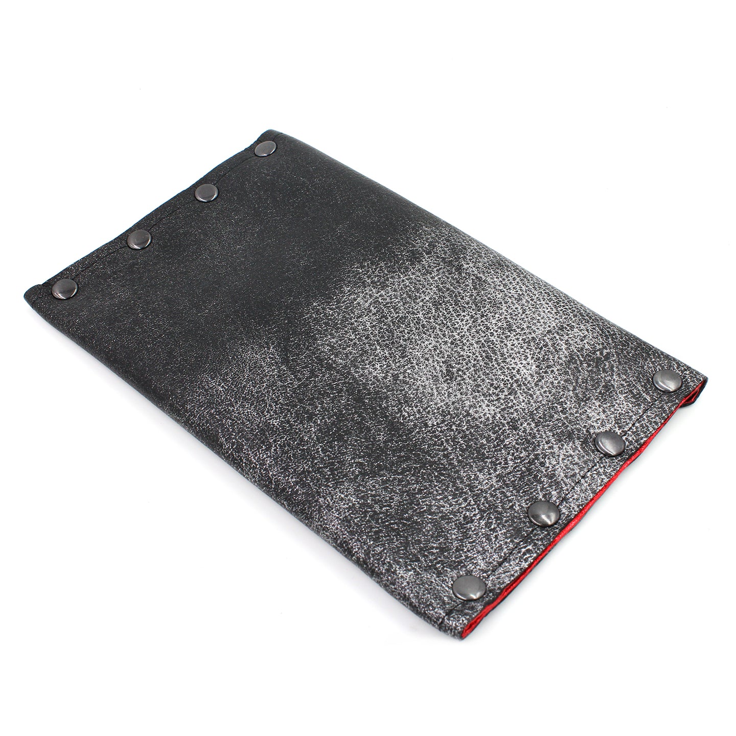 Rock Star Gunmetal Leather Clutch with Red Glitter Metallic Interior
