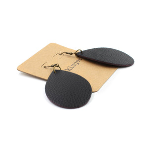Black Pebbled Leather Drop Earrings with Mauve Backside - N.Kluger Designs Earrings