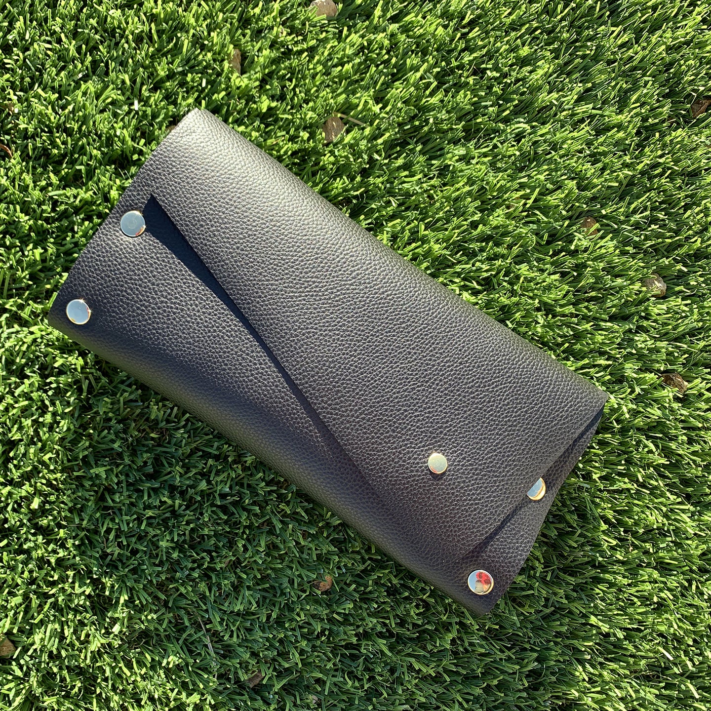 Newspaper Roll Black & Mauve Leather Clutch