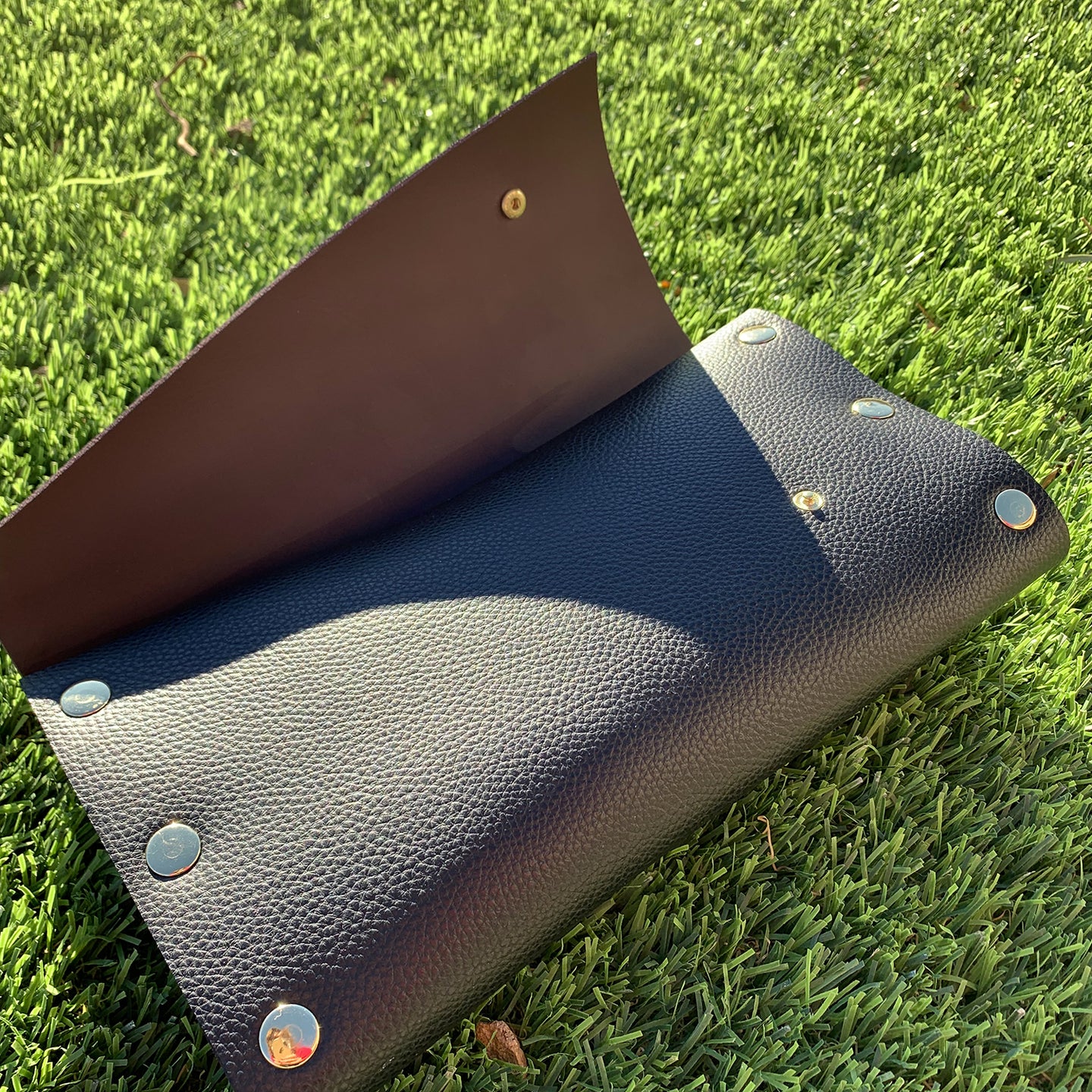 Newspaper Roll Black & Mauve Leather Clutch