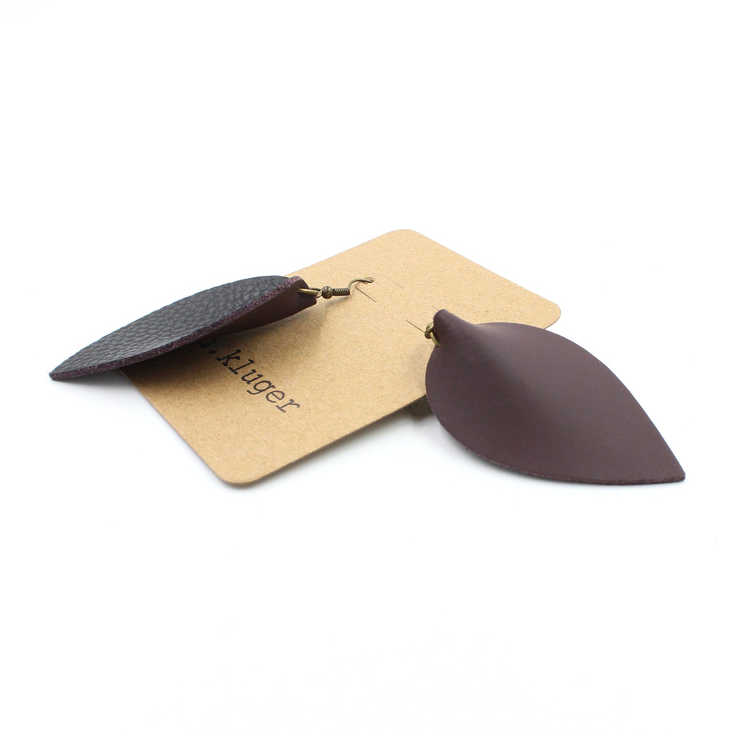 Inspired Black Pebbled Leather Drop Earrings with Mauve Backside - N.Kluger Designs Earrings