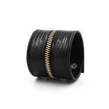 Shiny Black Leather "Zither" Zip Bracelet