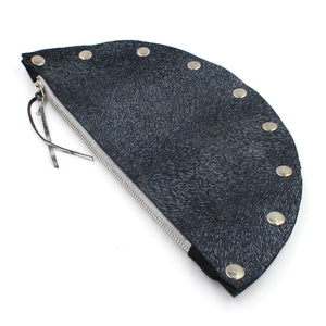 Handmade Navy Blue Half Moon Leather Clutch