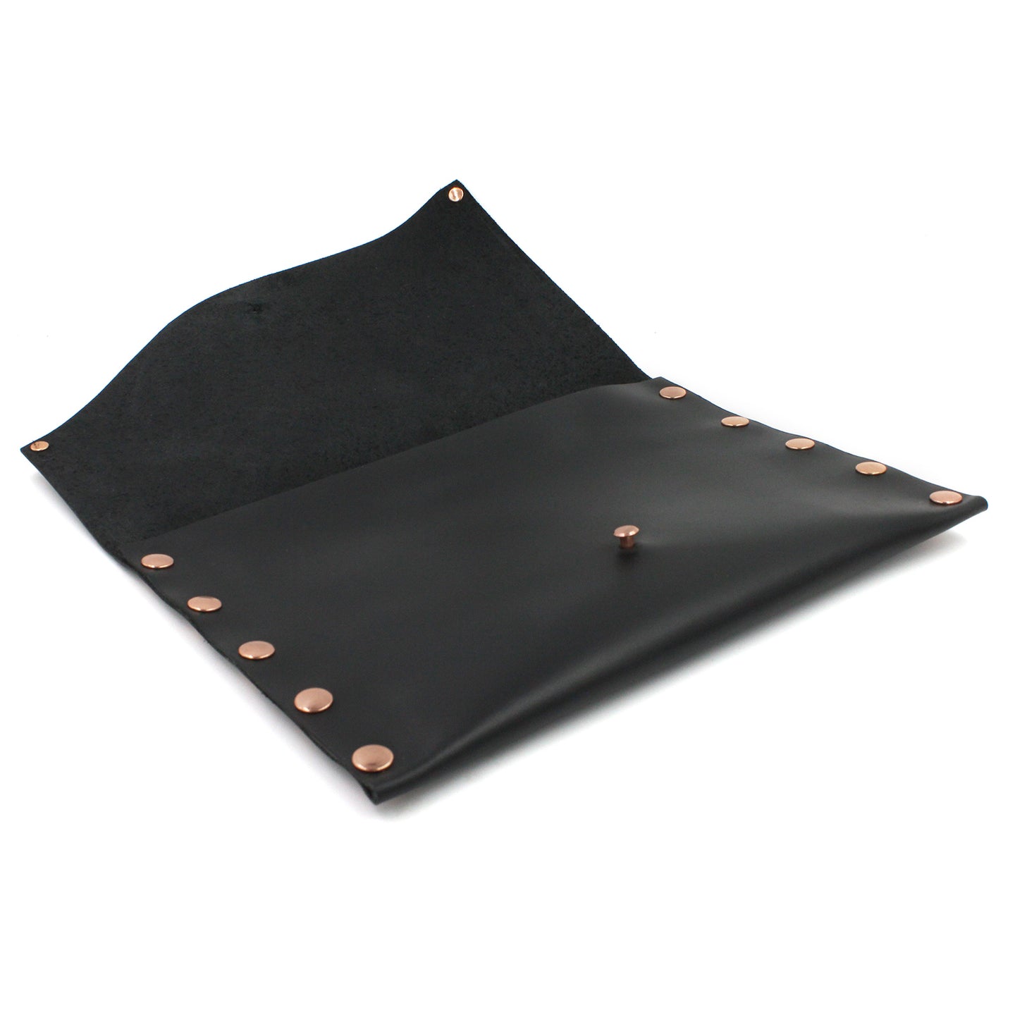 Black Leather Clutch with Copper Rivets