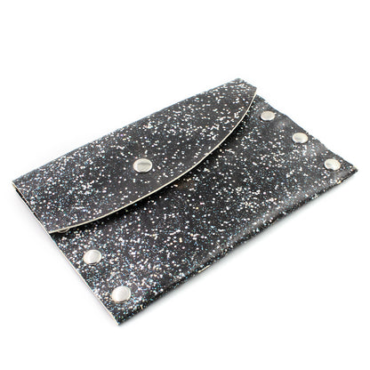 Hand Decorated Black Glitter Leather Card Case / Mini Wallet - N.Kluger Designs Card Case