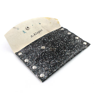 Hand Decorated Black Glitter Leather Card Case / Mini Wallet - N.Kluger Designs Card Case