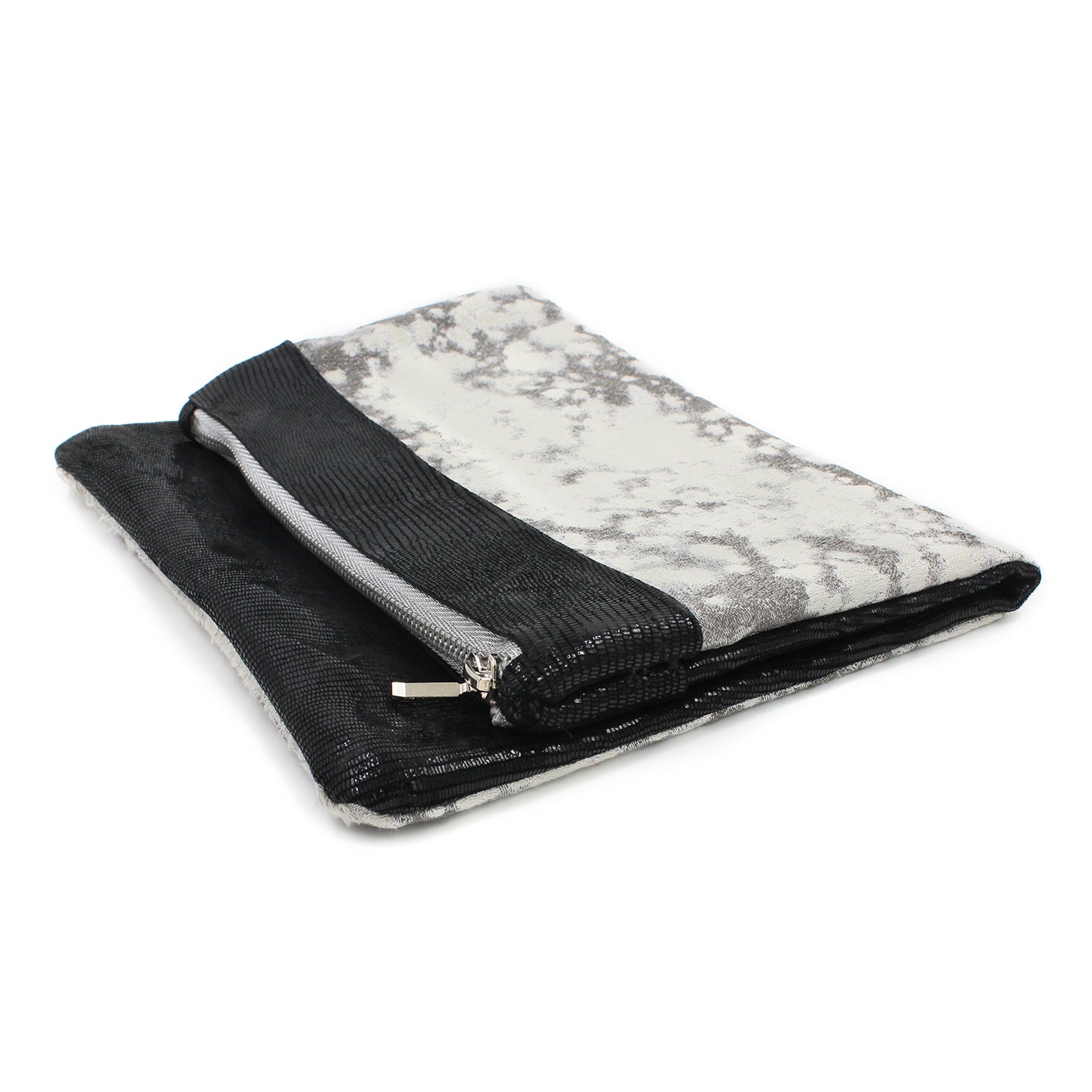 Black & White Metallic Mixed Leather & Fabric Clutch - N.Kluger Designs clutch
