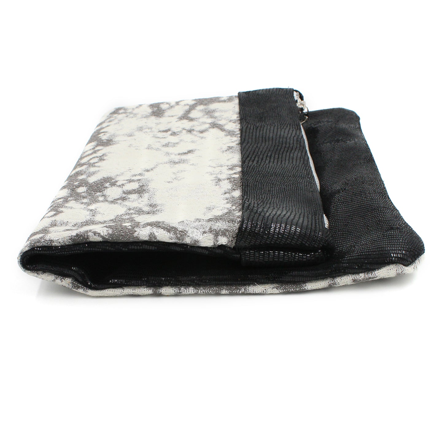 Black & White Metallic Mixed Leather & Fabric Clutch - N.Kluger Designs clutch
