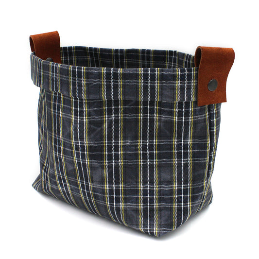 Large Waxed Canvas "Kiki Pot" Planter in Navy Plaid