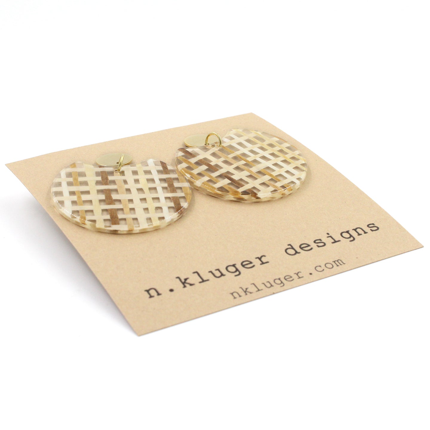 Brown Basketweave Circle Cutout Acrylic Drop Earrings