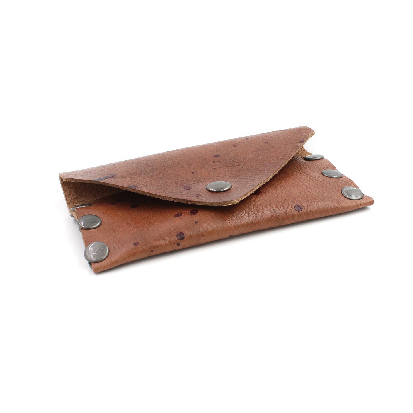 Red Speckled Handmade Brown Leather Business Card Case/Wallet - N.Kluger Designs Card Case