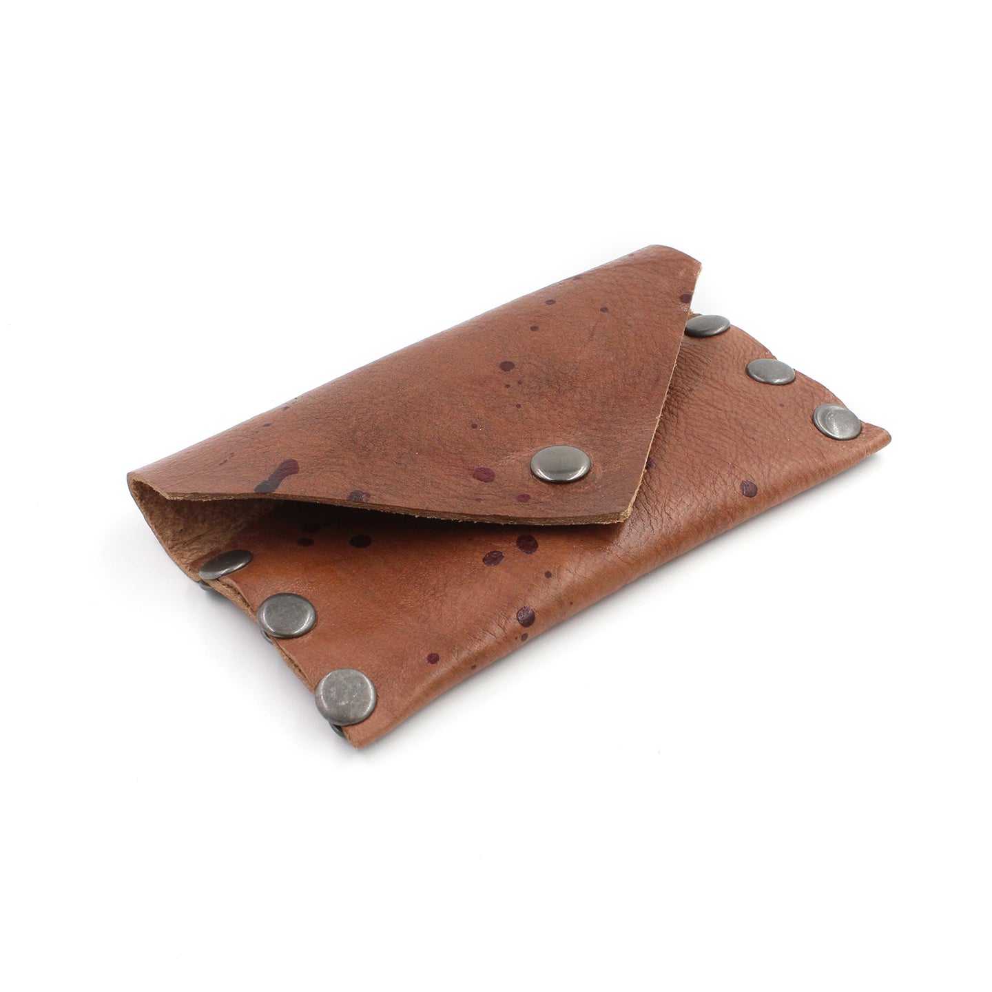Red Speckled Handmade Brown Leather Business Card Case/Wallet - N.Kluger Designs Card Case