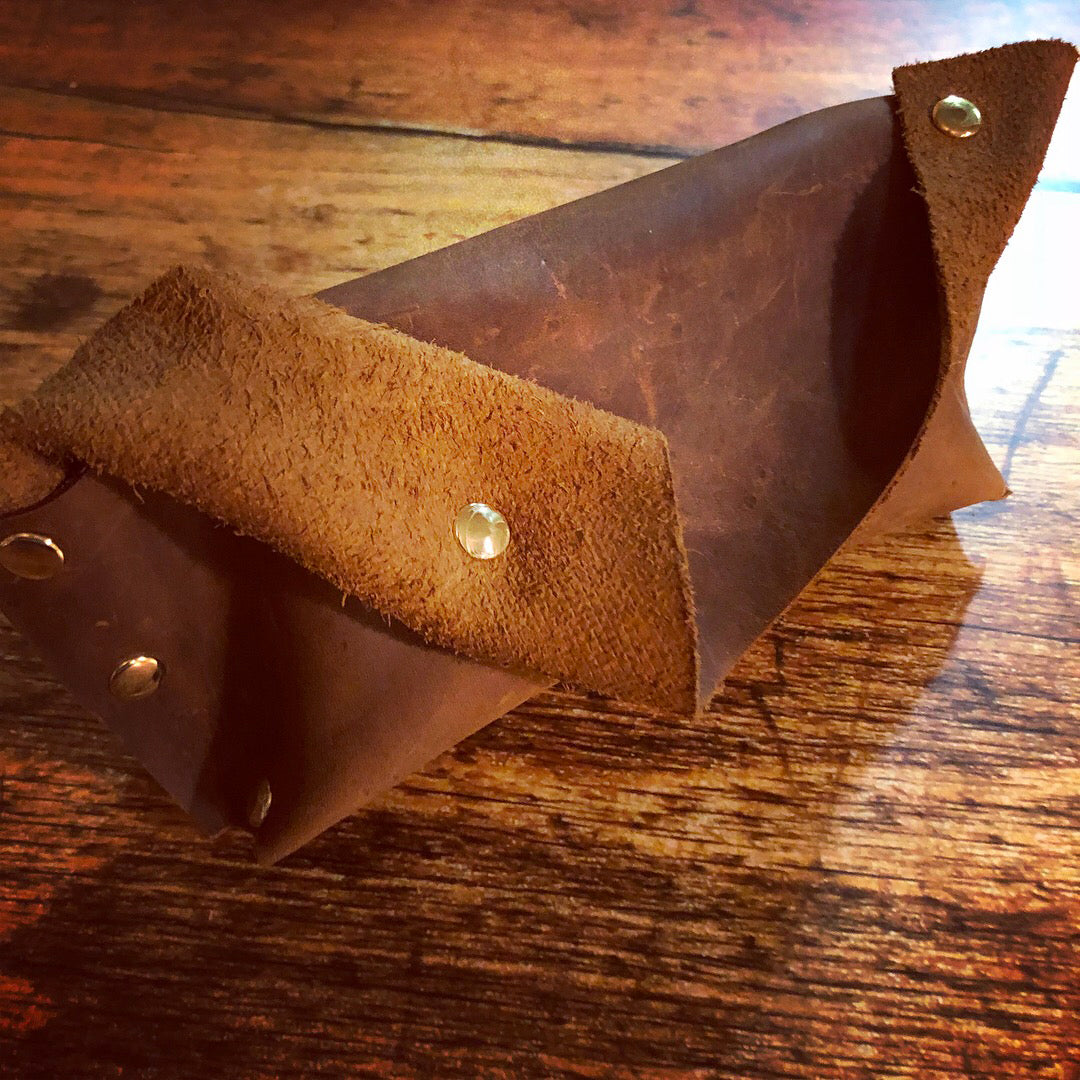 Rustic Dark Brown Handmade Leather Eye Glass Holder/Pouch - N.Kluger Designs Card Case