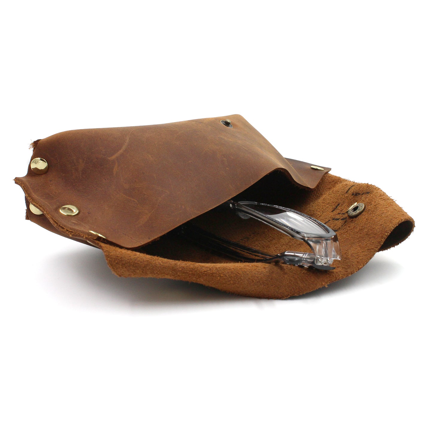 Rustic Dark Brown Handmade Leather Eye Glass Holder/Pouch - N.Kluger Designs Card Case