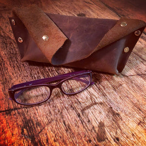 Rustic Dark Brown Handmade Leather Eye Glass Holder/Pouch - N.Kluger Designs Card Case